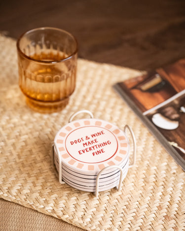 SET OF 6 - TILTIL Coasters Dogs & Wine - Things I Like Things I Love