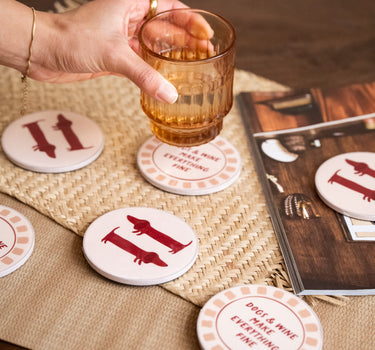 SET OF 6 - TILTIL Coasters Dogs & Wine - Things I Like Things I Love
