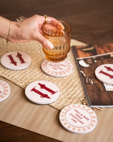 SET OF 6 - TILTIL Coasters Dogs & Wine - Things I Like Things I Love