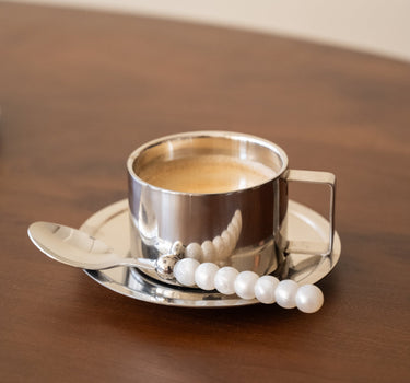 SET VAN 2 - Koffiemok met schotel Oryn Chroom - Things I Like Things I Love