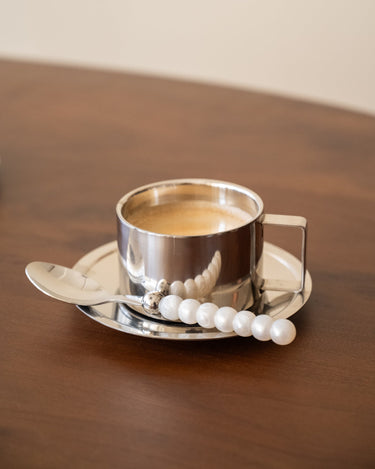 SET VAN 2 - Koffiemok met schotel Oryn Chroom - Things I Like Things I Love