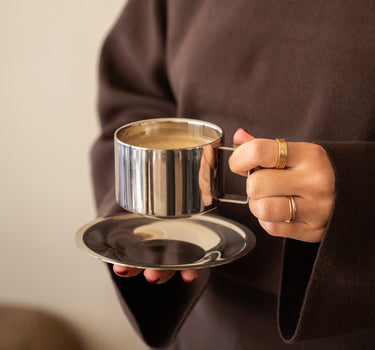 SET VAN 2 - Koffiemok met schotel Oryn Chroom - Things I Like Things I Love