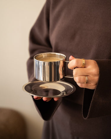 SET VAN 2 - Koffiemok met schotel Oryn Chroom - Things I Like Things I Love