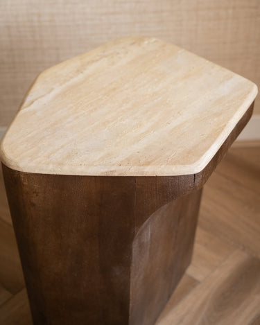 Side Table Luka Travertine Wood - Things I Like Things I Love