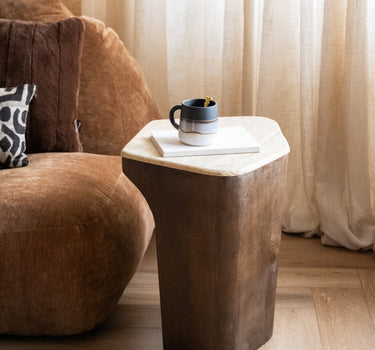 Side Table Luka Travertine Wood - Things I Like Things I Love