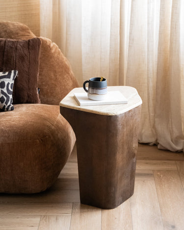 Side Table Luka Travertine Wood - Things I Like Things I Love