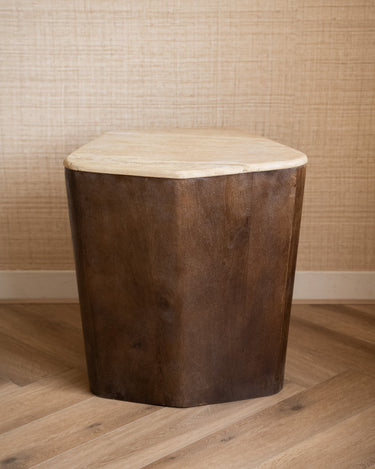 Side Table Luka Travertine Wood - Things I Like Things I Love