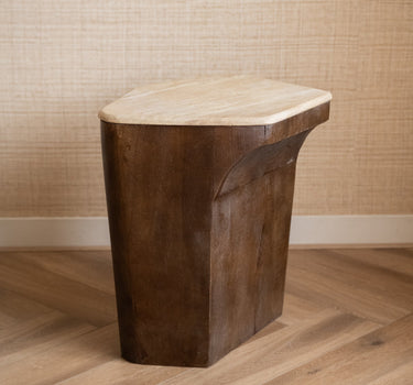 Side Table Luka Travertine Wood - Things I Like Things I Love