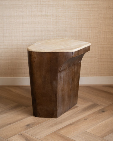 Side Table Luka Travertine Wood - Things I Like Things I Love