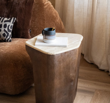 Side Table Luka Travertine Wood - Things I Like Things I Love