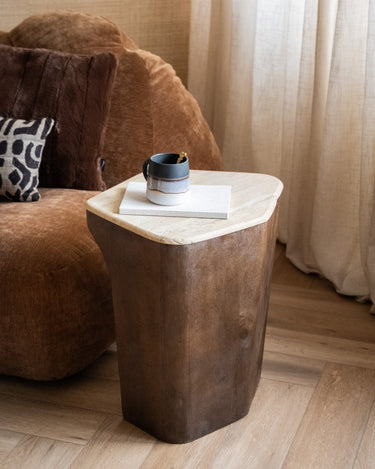 Side Table Luka Travertine Wood - Things I Like Things I Love