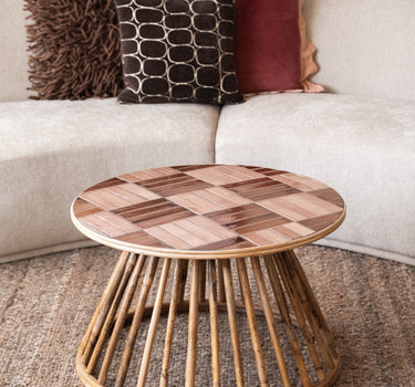 Side Table Mosaic Tiles Rattan Pink - Things I Like Things I Love