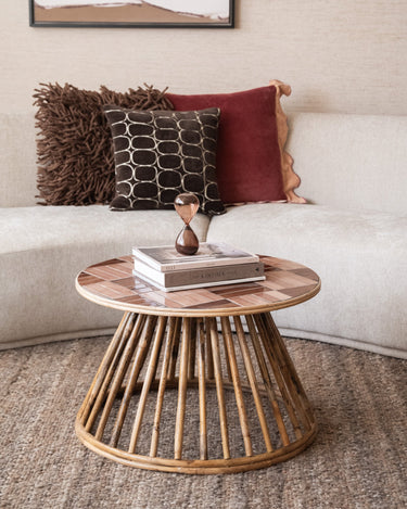 Side Table Mosaic Tiles Rattan Pink - Things I Like Things I Love