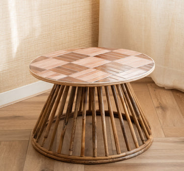 Side Table Mosaic Tiles Rattan Pink - Things I Like Things I Love