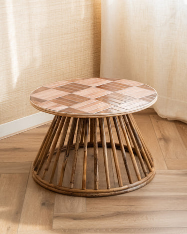 Side Table Mosaic Tiles Rattan Pink - Things I Like Things I Love