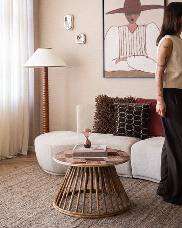 Side Table Mosaic Tiles Rattan Pink - Things I Like Things I Love