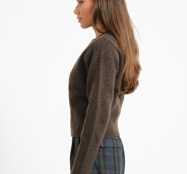Sloan O-Neck Keyhole Knit Chocolate Bruin - Things I Like Things I Love