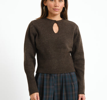 Sloan O-Neck Keyhole Knit Chocolate Bruin - Things I Like Things I Love