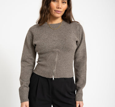 Sloan O - Neck Zip Knit Morel - Things I Like Things I Love