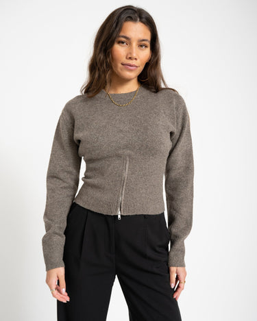 Sloan O - Neck Zip Knit Morel - Things I Like Things I Love