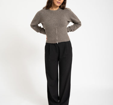 Sloan O - Neck Zip Knit Morel - Things I Like Things I Love