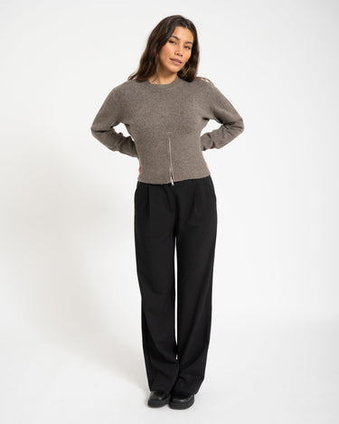 Sloan O - Neck Zip Knit Morel - Things I Like Things I Love
