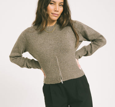 Sloan O - Neck Zip Knit Morel - Things I Like Things I Love