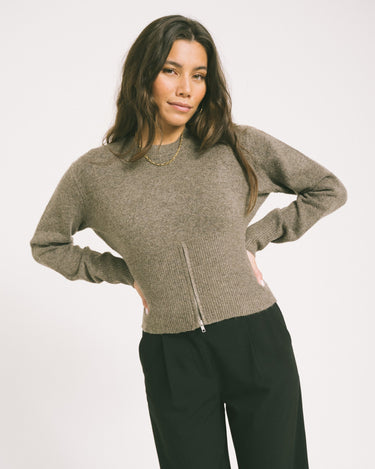 Sloan O - Neck Zip Knit Morel - Things I Like Things I Love