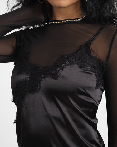 Sofie Satin Lace Dress Black - Things I Like Things I Love