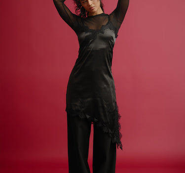 Sofie Satin Lace Dress Black - Things I Like Things I Love