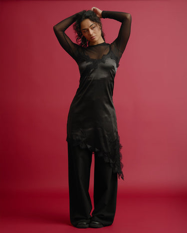 Sofie Satin Lace Dress Black - Things I Like Things I Love