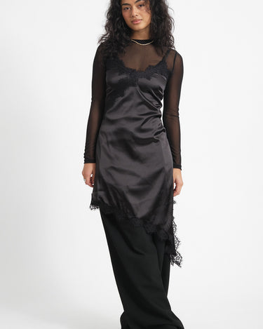 Sofie Satin Lace Dress Black - Things I Like Things I Love