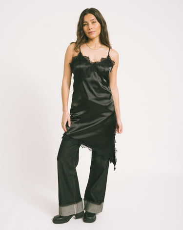 Sofie Satin Lace Dress Black - Things I Like Things I Love