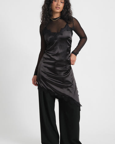 Sofie Satin Lace Dress Black - Things I Like Things I Love