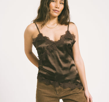 Sofie Satin Top Chocolate Brown - Things I Like Things I Love