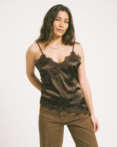 Sofie Satin Top Chocolate Brown - Things I Like Things I Love