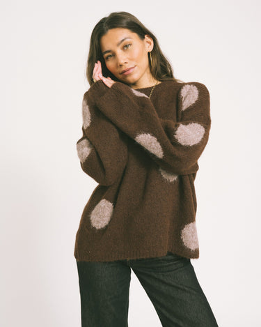 Sutton Polka Dot Oversize Knit French Roast - Things I Like Things I Love