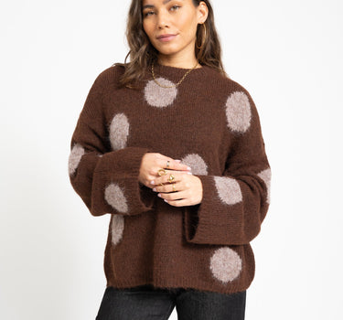 Sutton Polka Dot Oversize Knit French Roast - Things I Like Things I Love