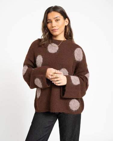Sutton Polka Dot Oversize Knit French Roast - Things I Like Things I Love