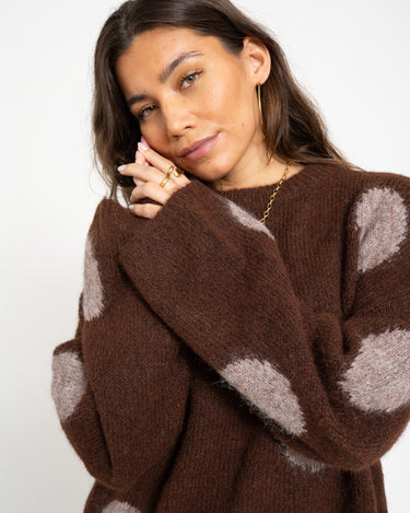 Sutton Polka Dot Oversize Knit French Roast - Things I Like Things I Love