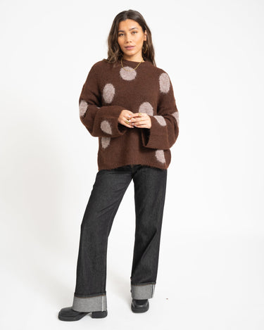 Sutton Polka Dot Oversize Knit French Roast - Things I Like Things I Love