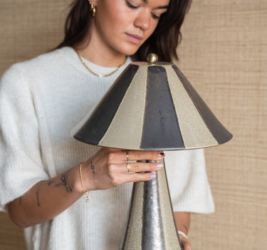 Table Lamp Lino Striped Ceramic Brown - Things I Like Things I Love