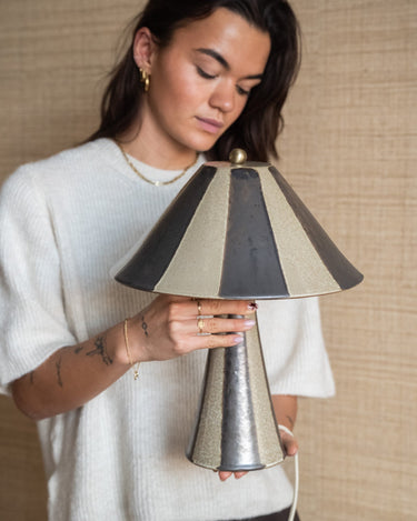 Table Lamp Lino Striped Ceramic Brown - Things I Like Things I Love