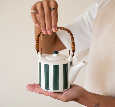Tea Pot Mykonos Green Stripe - Things I Like Things I Love