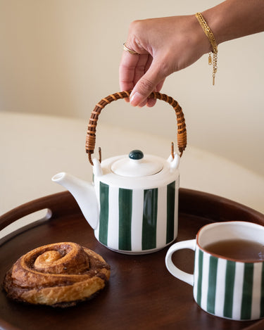 Tea Pot Mykonos Green Stripe - Things I Like Things I Love