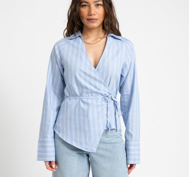 Tie Front Shirt Blue Stripe - Things I Like Things I Love