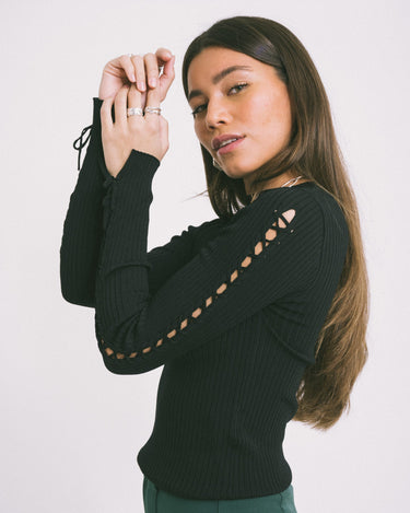 Tikka Tie Knit Pullover Black - Things I Like Things I Love