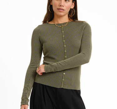 TILTIL Striped Fonna Button Longsleeve Donkergroen