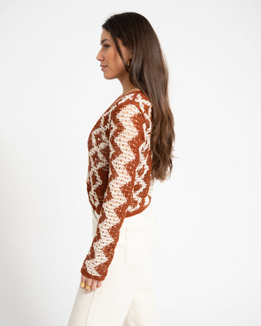 TILTIL Bente Crochet Vest Rust White One Size - Things I Like Things I Love