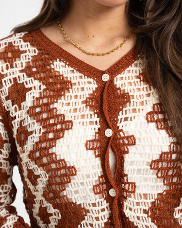 TILTIL Bente Crochet Vest Rust White One Size - Things I Like Things I Love